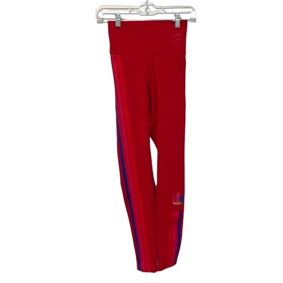 Adidas Scarlet Multi Tights Women's US XS 0  Red Leg Stripes New Inseam 28.25" - Picture 1 of 15